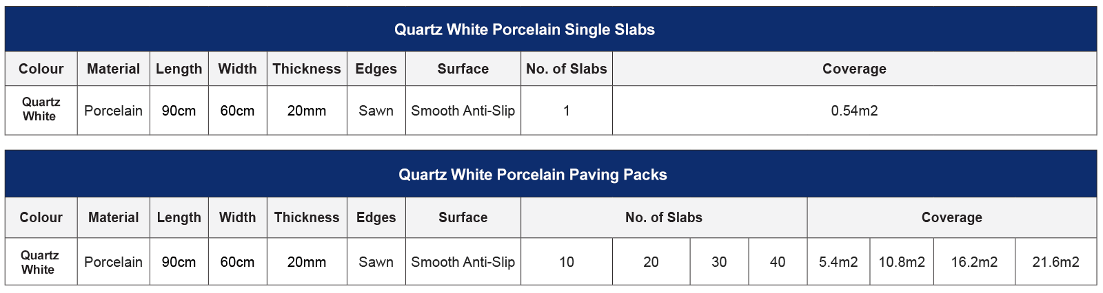 Quartz White Porcelain Paving Slabs - 900mm x 600mm